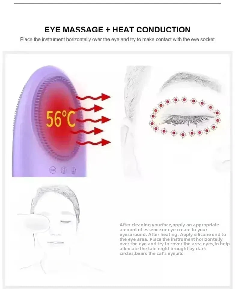 Multifunction Warm Facial 4 in 1Cleaning Brush Electric Face Washing Instrument 56℃ Face Massager Eye Face Cleaning Anti-Aging
