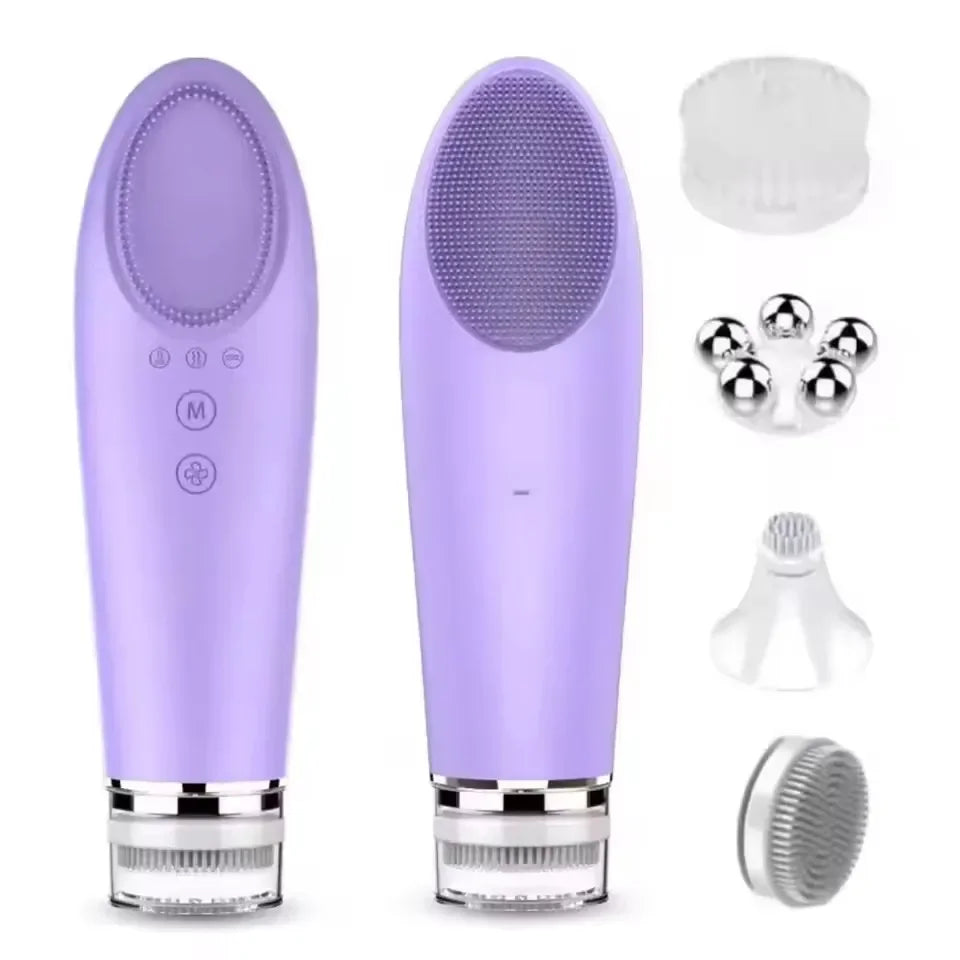 Multifunction Warm Facial 4 in 1Cleaning Brush Electric Face Washing Instrument 56℃ Face Massager Eye Face Cleaning Anti-Aging