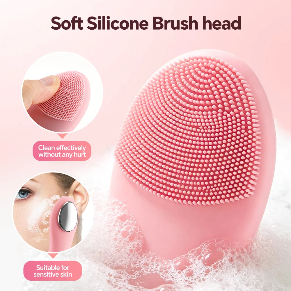 Electric Sonic Waterproof Facial Cleansing Brush Rechargeable Hot compress Deep Pore Cleaner Silicone Cleanse Skincare Device