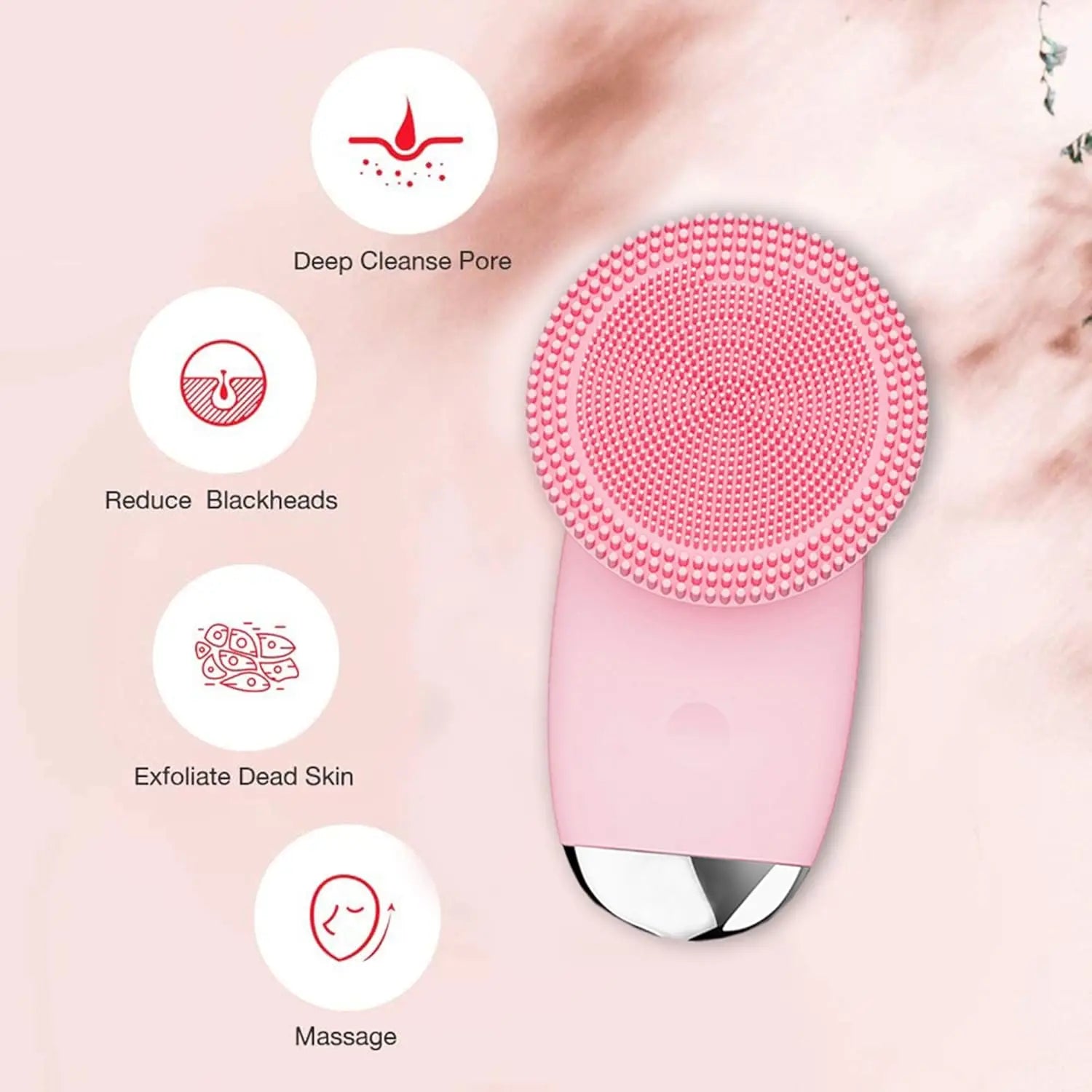 Electric Silicone Face Cleansing Brush Facial Scrubber Massager Sonic Vibration Waterproof Skin Care Tool for Pore Cleaning