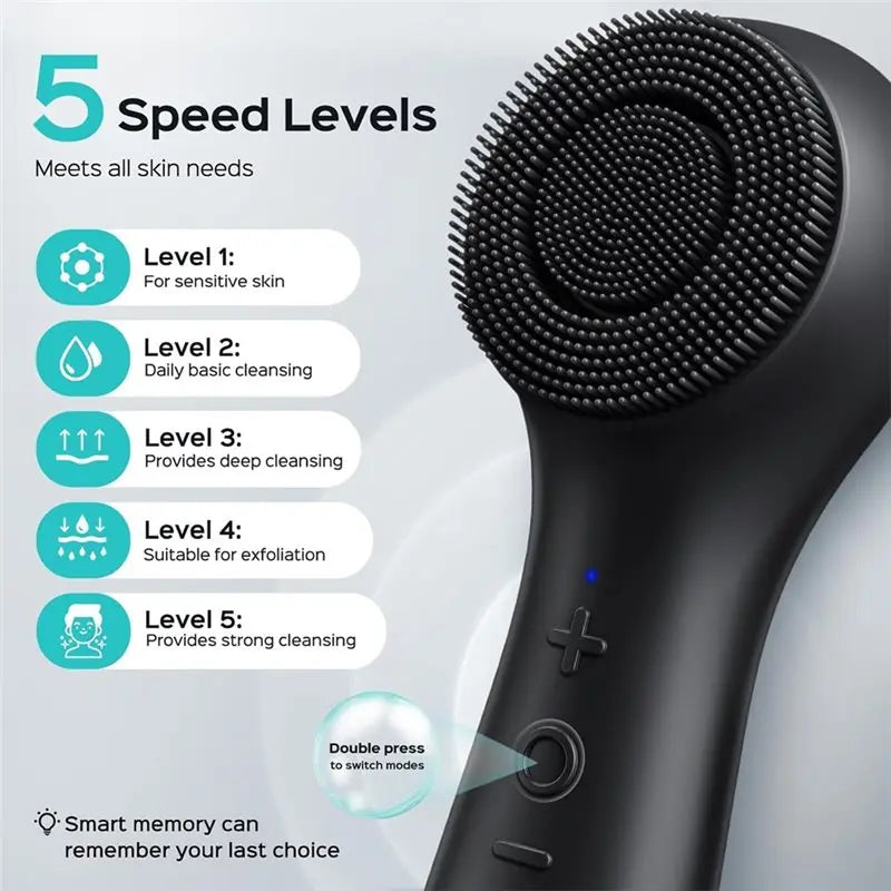 AA20-Face Scrubber Facial Cleansing Brush,Vibration With Automatic Foaming, Silicone Electric Exfoliator For Men Women
