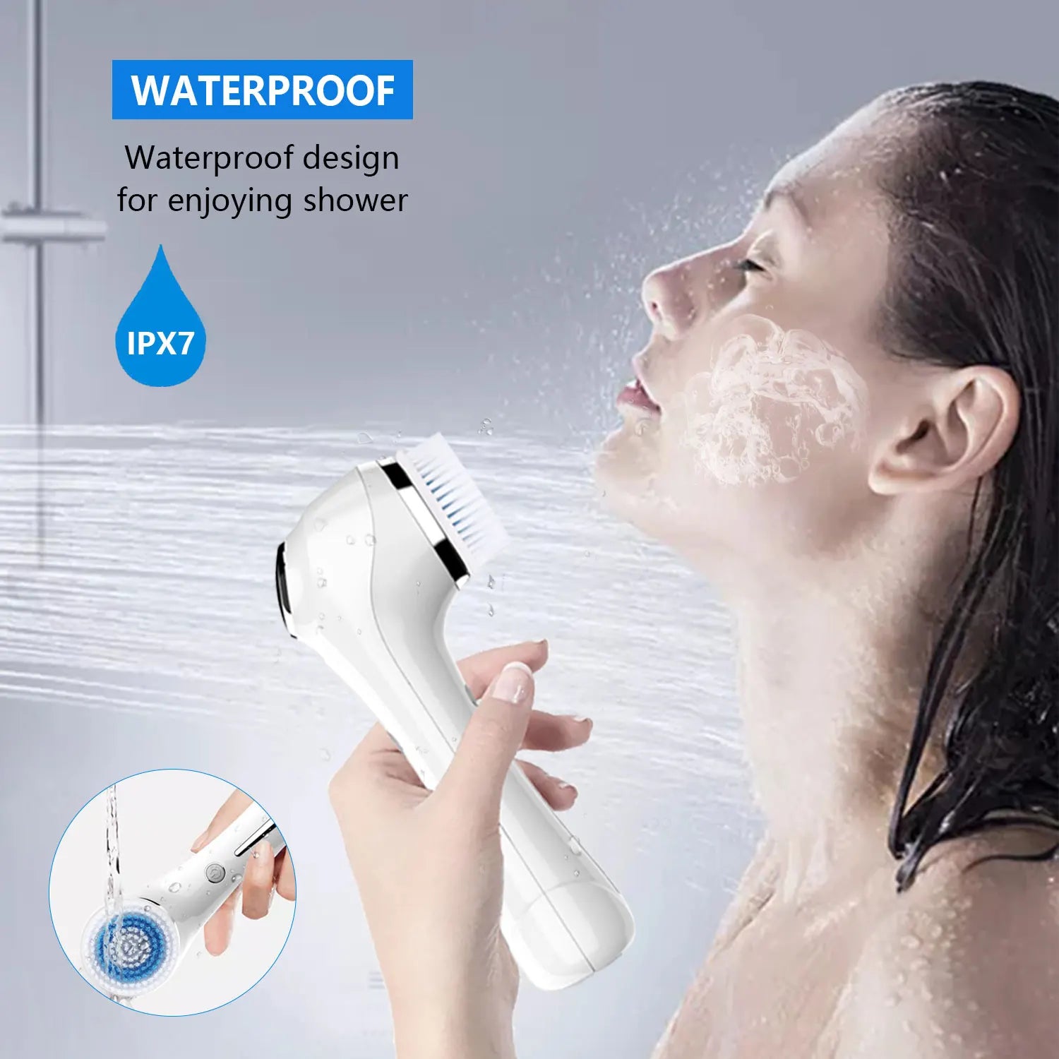 Facial Cleansing Brush, 2 in 1 Waterproof IPX7 Facial Spin Scrubber Set with 4 Brush Heads, Rechargeable Exfoliating Face Brush