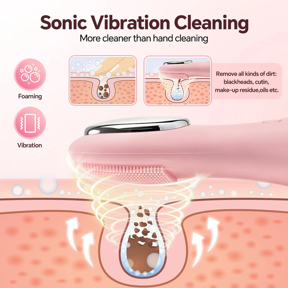 Electric Sonic Waterproof Facial Cleansing Brush Rechargeable Hot compress Deep Pore Cleaner Silicone Cleanse Skincare Device