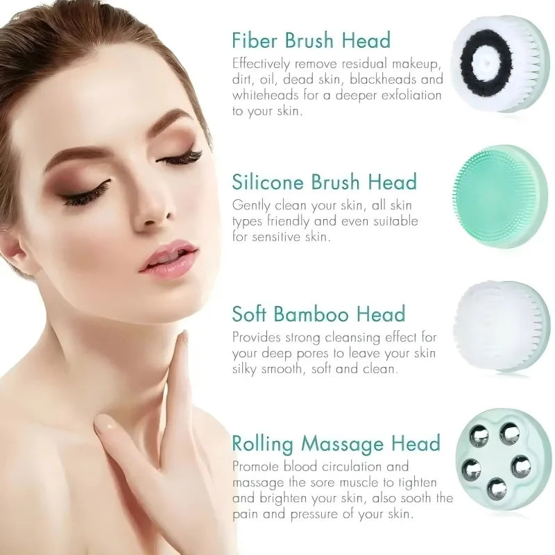 Waterproof IPX7 Electric Facial Cleansing Brush Electric Deep Cleaning Removal Blackhead Pore Exfoliator Face Massager Device