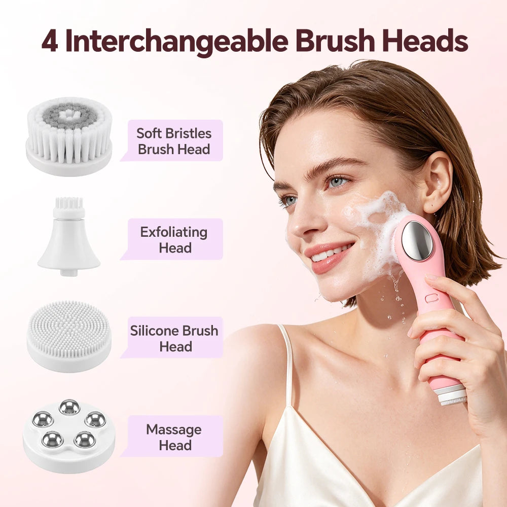 Electric Sonic Waterproof Facial Cleansing Brush Rechargeable Hot compress Deep Pore Cleaner Silicone Cleanse Skincare Device