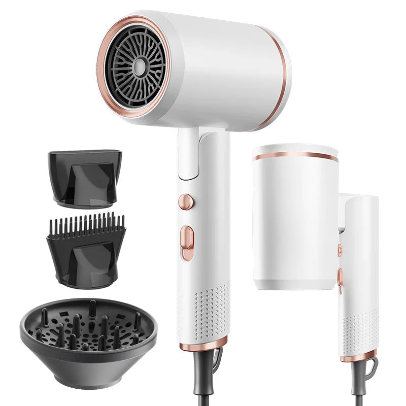 220V New Foldable Hair Dryer 2400W High-Power Silent Hair Dryer With Cold And Hot Air Distribution And Multi Nozzle Blower