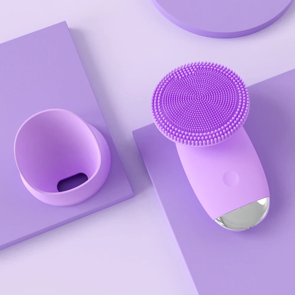 Electric Silicone Face Cleansing Brush Facial Scrubber Massager Sonic Vibration Waterproof Skin Care Tool for Pore Cleaning