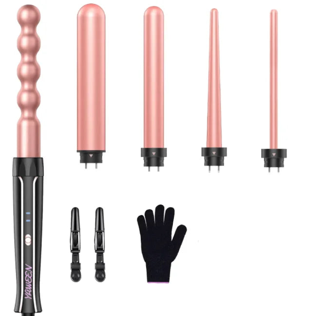 5 in 1 Curling Iron Set, Hair Curlers with Interchangeable Ceramic Barrels (0.76"-1.25"), Hair Crimper, Wand Curling Iron & Wave