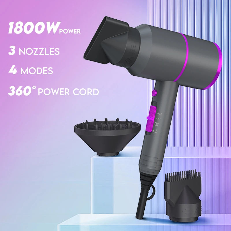 VoluVibe Professional Ionic Hair Dryer, Powerful Fast Drying Low Noise Blow Dryer with 2 Concentrator Nozzle 1 Diffuser Attachme