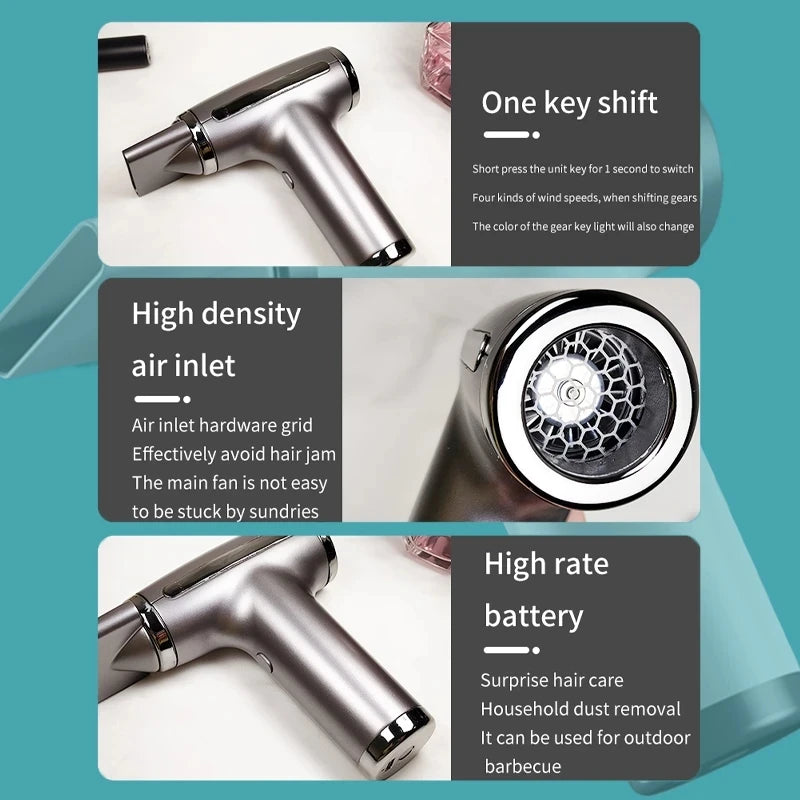 Wireless Hair Dryer High-Power Wind Fast Cleaning Dust Blowing Blow Dryer Household Outdoor USB Multifunctional Hairdryer