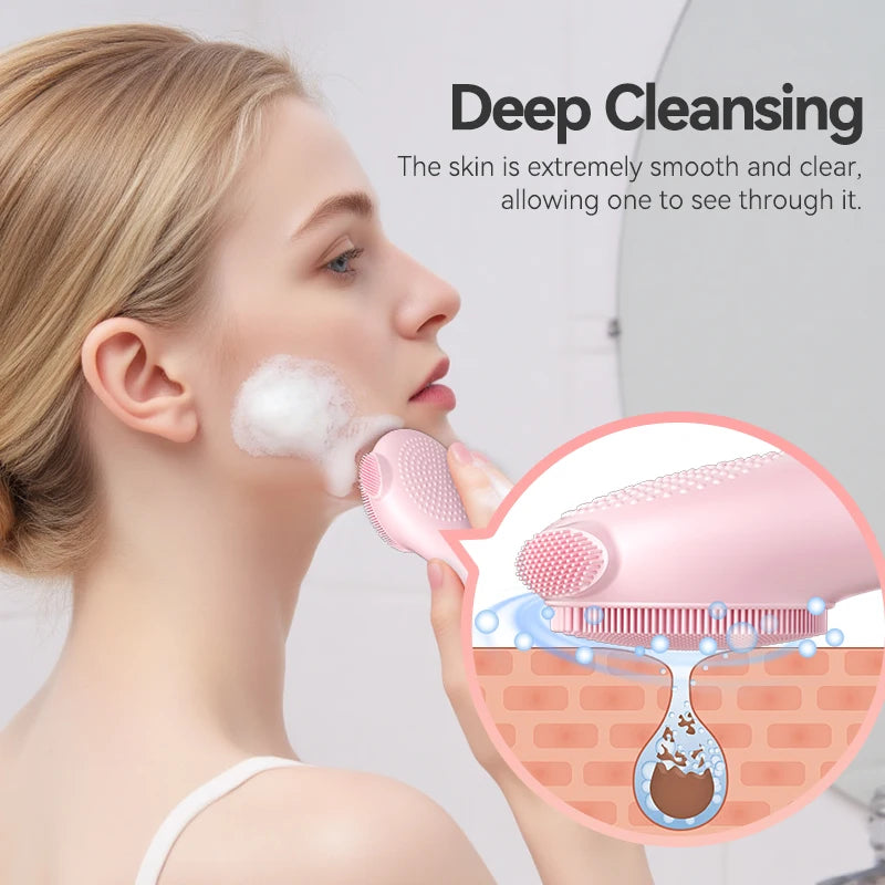 Silicone Face Scrubber, Waterproof Rechargeable Facial Cleansing Brush, 5 Cleansing Modes with Nose Brush for Women & Men Electr