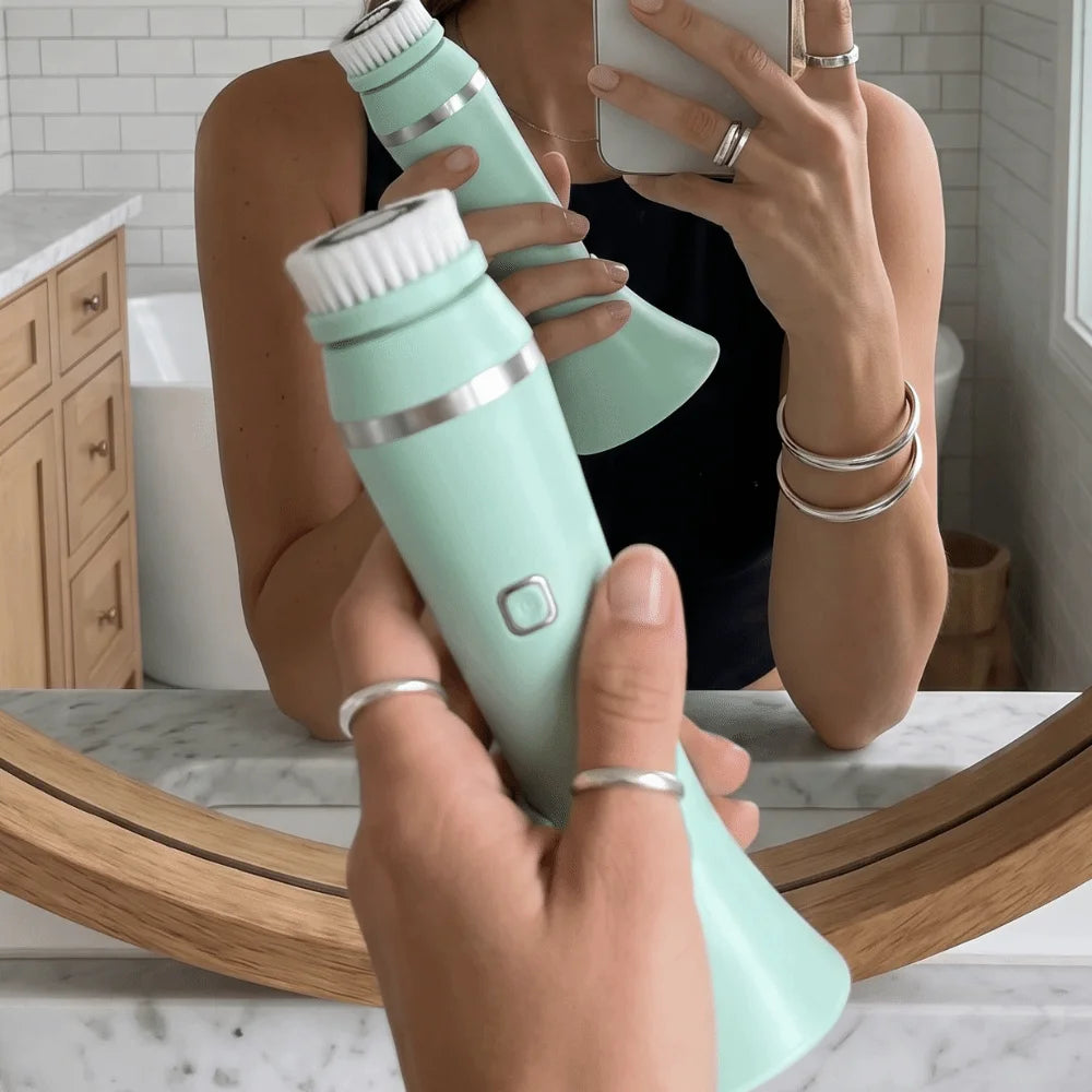 Silicone Electric Facial Cleansing Brush 4 Replaceable Brush Heads Ultrasonic Face Cleansing Device USB Recharge Genttle