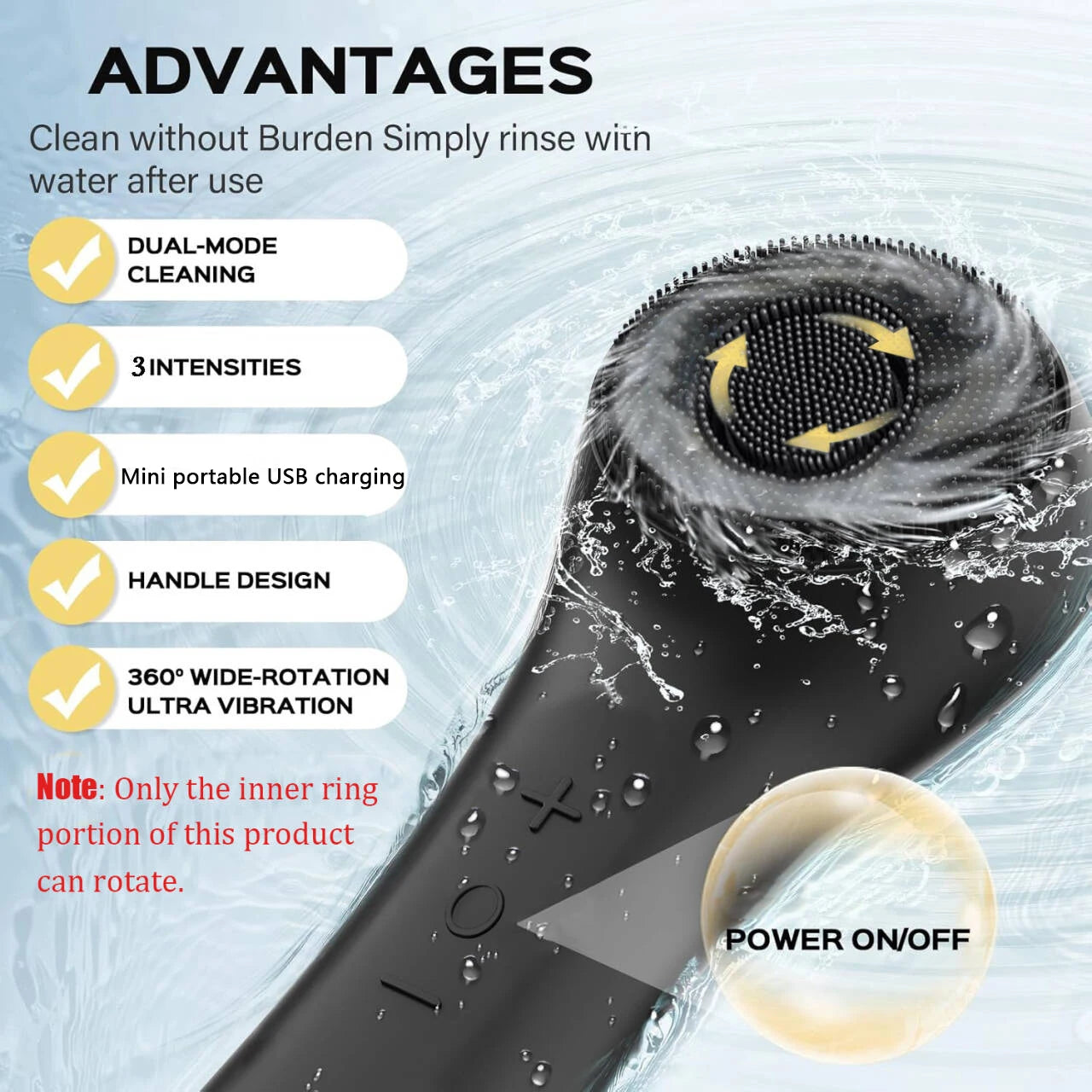 USB Charging Facial Brush, 360° Rotating Facial Cleaner, Silicone Facial Cleansing Brush, Facial Massager Vibration Massage