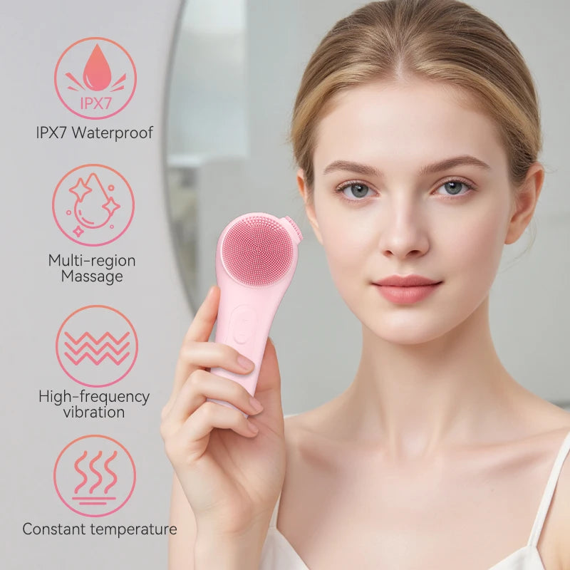 Silicone Face Scrubber, Waterproof Rechargeable Facial Cleansing Brush, 5 Cleansing Modes with Nose Brush for Women & Men Electr