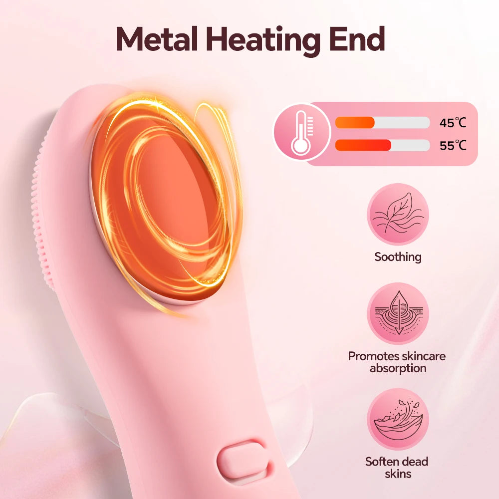 Electric Sonic Waterproof Facial Cleansing Brush Rechargeable Hot compress Deep Pore Cleaner Silicone Cleanse Skincare Device