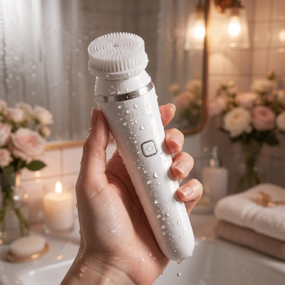 Silicone Electric Facial Cleansing Brush 4 Replaceable Brush Heads Ultrasonic Face Cleansing Device USB Recharge Genttle