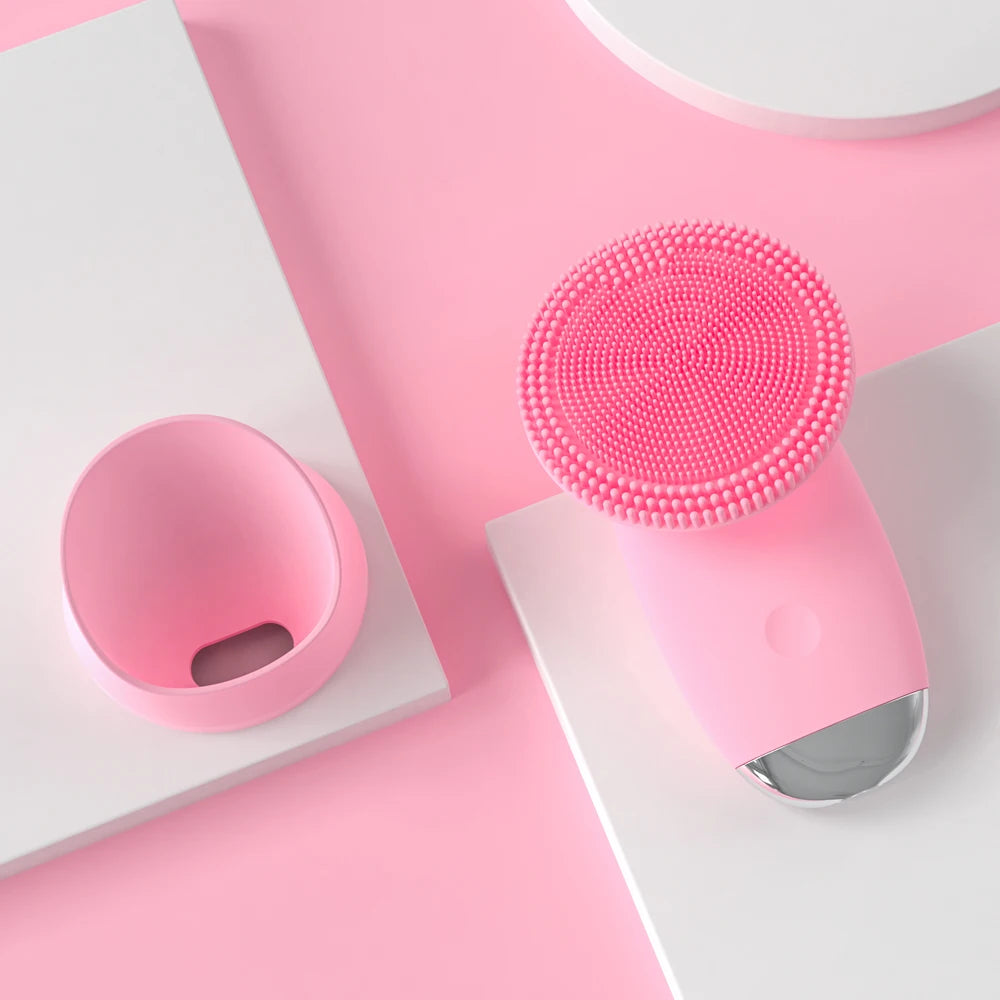 Electric Silicone Face Cleansing Brush Facial Scrubber Massager Sonic Vibration Waterproof Skin Care Tool for Pore Cleaning